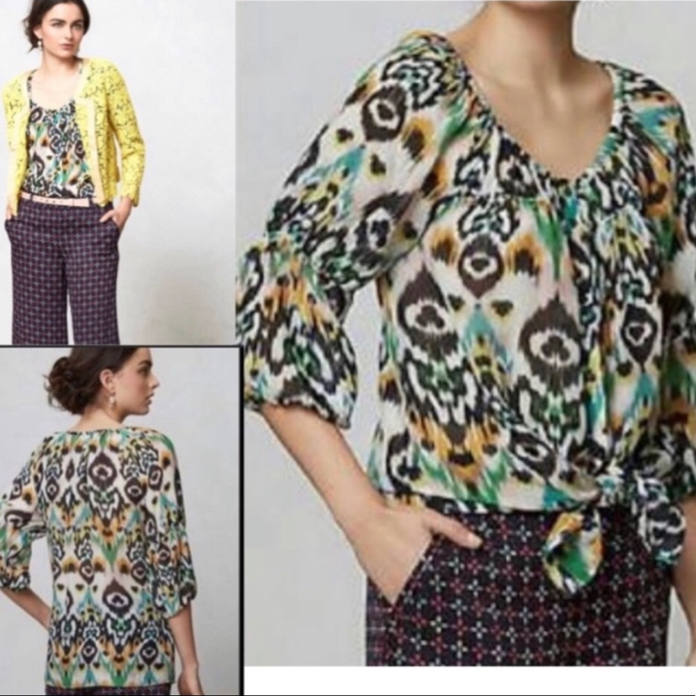 Anthropologie Vanessa Virginia Sveta Ikat Silk Top Small